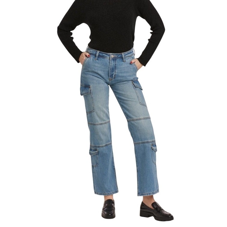 Dear John Hudson Straight Leg Jeans Blue Casual Cargo Pockets Boho Y2k Size 27